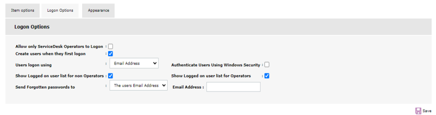 Customise logon options